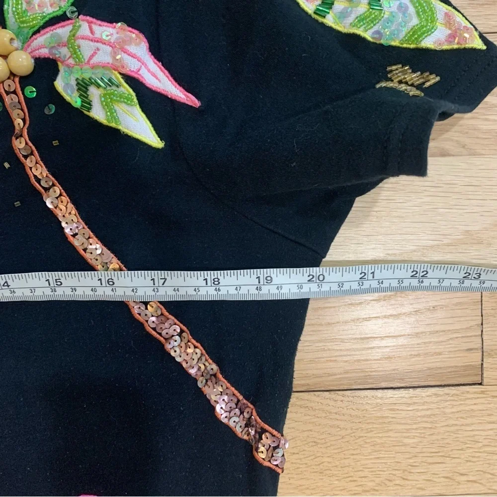 Berek designed by Takako Sakon Vintage Flamingo Beaded Sequins Tropical Top XL - Picture 10 of 11